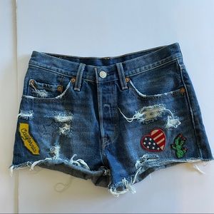 Levi’s Premium Denim 501 Blue Jean Shorts with Patches 26